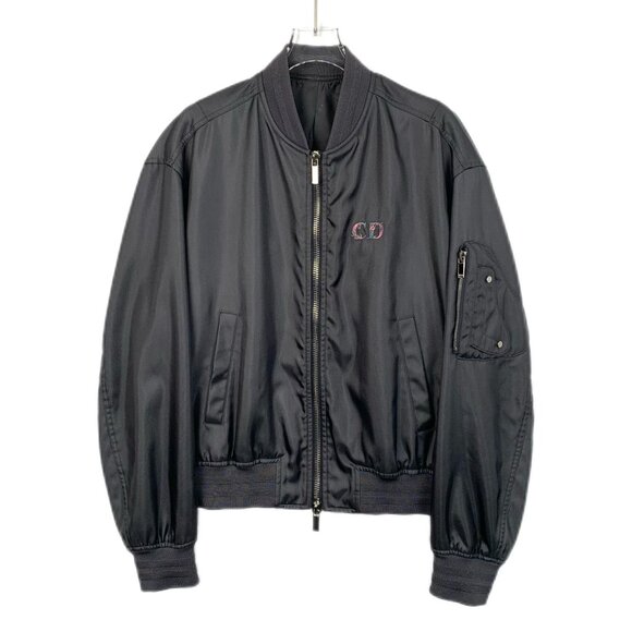 Dior Mens Black Embroidered Logo Bomber Jacket With Zipper & Dust Bag Size 48 M - Picture 1 of 8